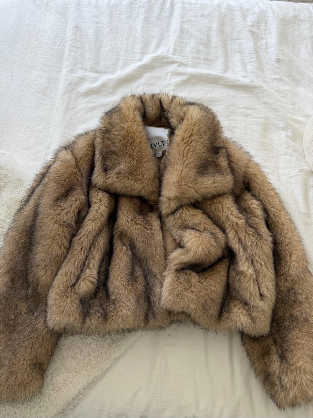 NVLT Brown Faux Fur Cropped Teddy Jacket